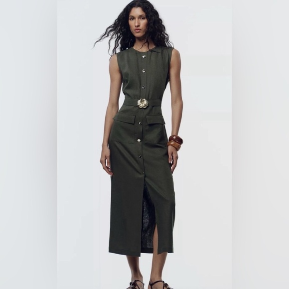Zara Dresses & Skirts - NWT‼️ LINEN BELTED MIDI DRESS